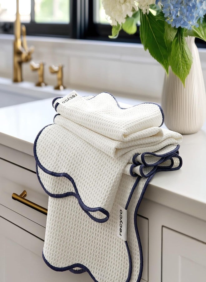 RECYCO Waffle Kitchen Towel Set of 2 - Quick Dry Microfiber Sustainable Dish Towels - Ultra Absorbent Reusable Cleaning Tea Towels - Lightweight Hand Towels,16”x 28”, Navy Blue - Image 1