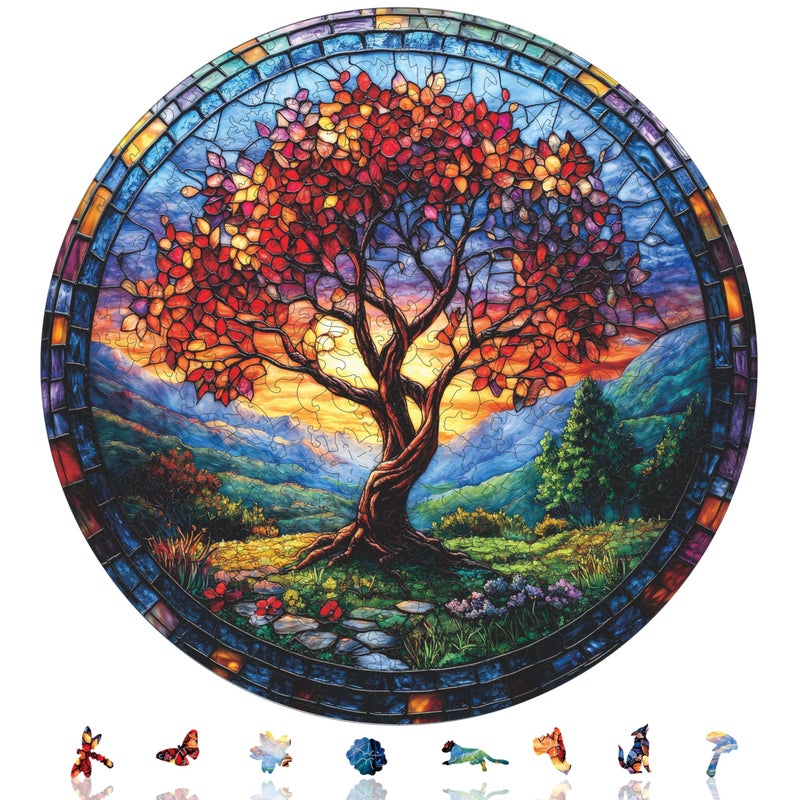 Qiuenisray Wooden Puzzles Autumn Redwood Tree Jigsaw Puzzles 200 Pieces FSC Certified Wood Puzzle Beautiful Wall Decor Unique Shape Adult Puzzle Pieces Creative Gift for Family Game 112x112 in - Image 3