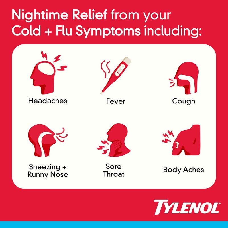 Tylenol Nighttime Cold Flu MultiSymptom Liquid Gels Adult Cold Flu Relief Medicine Pain Reliever Fever Reducer Cough Suppressant Antihistamine 24 ct - Image 2