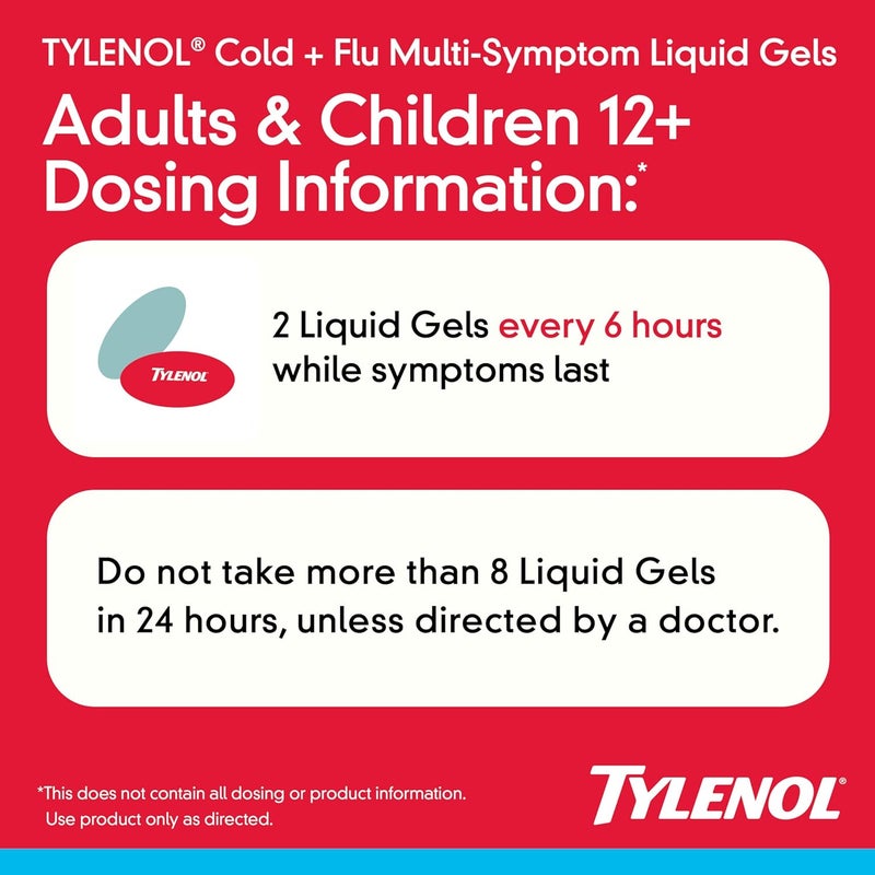 Tylenol Nighttime Cold Flu MultiSymptom Liquid Gels Adult Cold Flu Relief Medicine Pain Reliever Fever Reducer Cough Suppressant Antihistamine 24 ct - Image 4