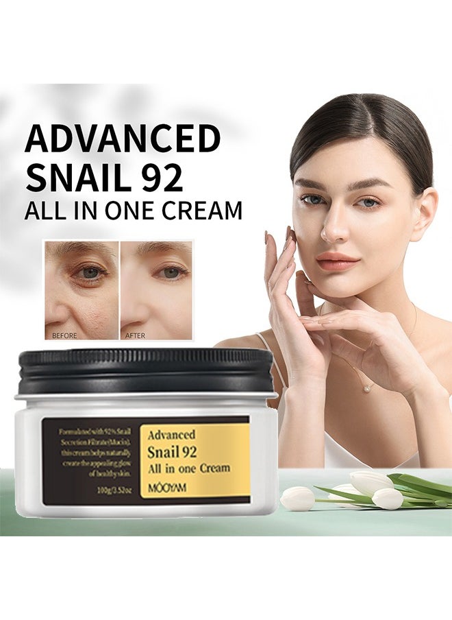 MOOYAM Advanced Snail 92 All In one Cream, Formulated with 92% Snail Secretion Filtrate(Mucin). This cream helps naturally create the appealing glow of healthy skin. For Dry And Sensitive Skin Moisturize Dry & Dull Skin 100g  - Image 1