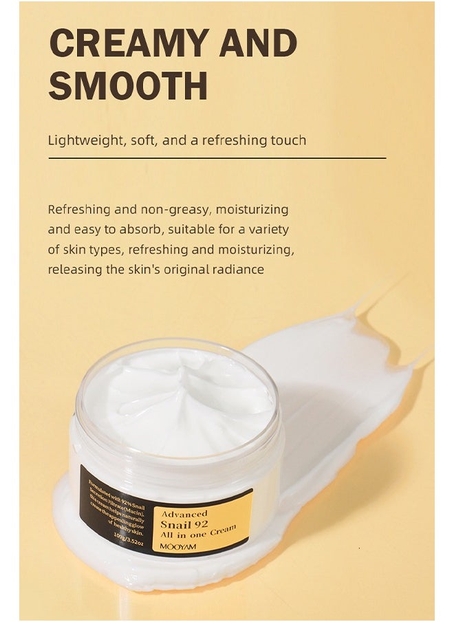 MOOYAM Advanced Snail 92 All In one Cream, Formulated with 92% Snail Secretion Filtrate(Mucin). This cream helps naturally create the appealing glow of healthy skin. For Dry And Sensitive Skin Moisturize Dry & Dull Skin 100g  - Image 2
