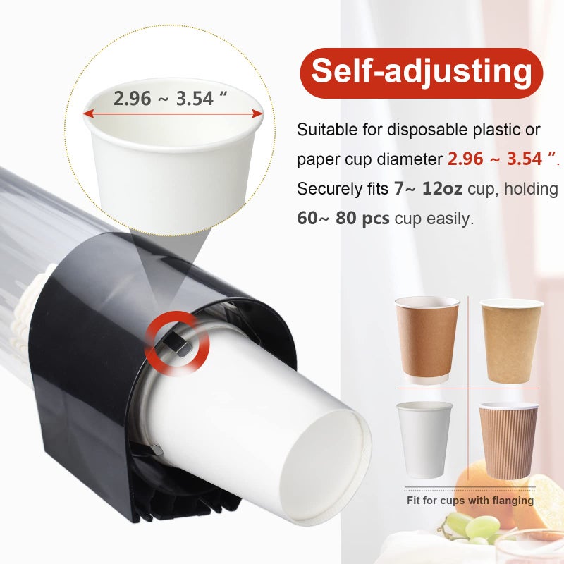 IWNTWY Cup Dispenser, Pull Type Wall Mount Cup Holder, Water Cooler Cup Dispenser Fits 7oz - 12oz Cups for Home Office Hospital Cups Organizer, Adhesive Paste or Screw Install (Black, Large) - Image 4