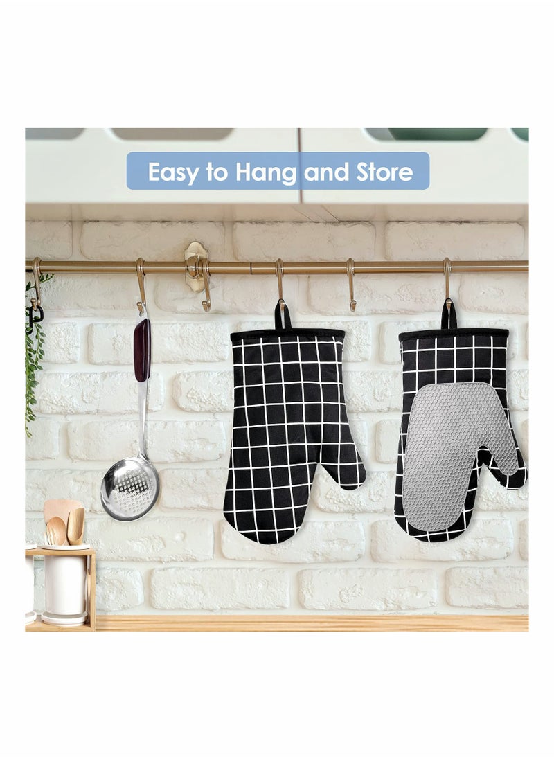 SYOSI - Oven Gloves Heat Resistant,Silicone with Cotton Double Oven Mitts with Cotton Lining and Non-Slip Surface for Cooking Baking Grilling Barbecue Microwave Gauntlet (Black) - Image 1
