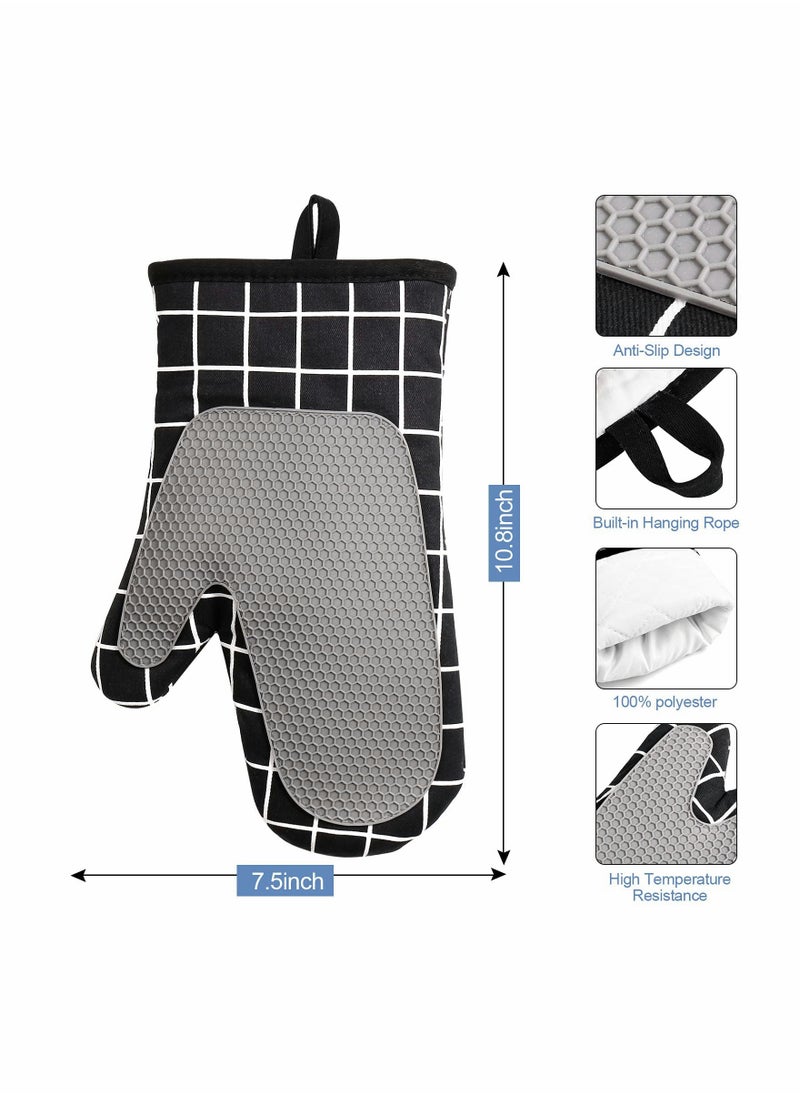SYOSI - Oven Gloves Heat Resistant,Silicone with Cotton Double Oven Mitts with Cotton Lining and Non-Slip Surface for Cooking Baking Grilling Barbecue Microwave Gauntlet (Black) - Image 1