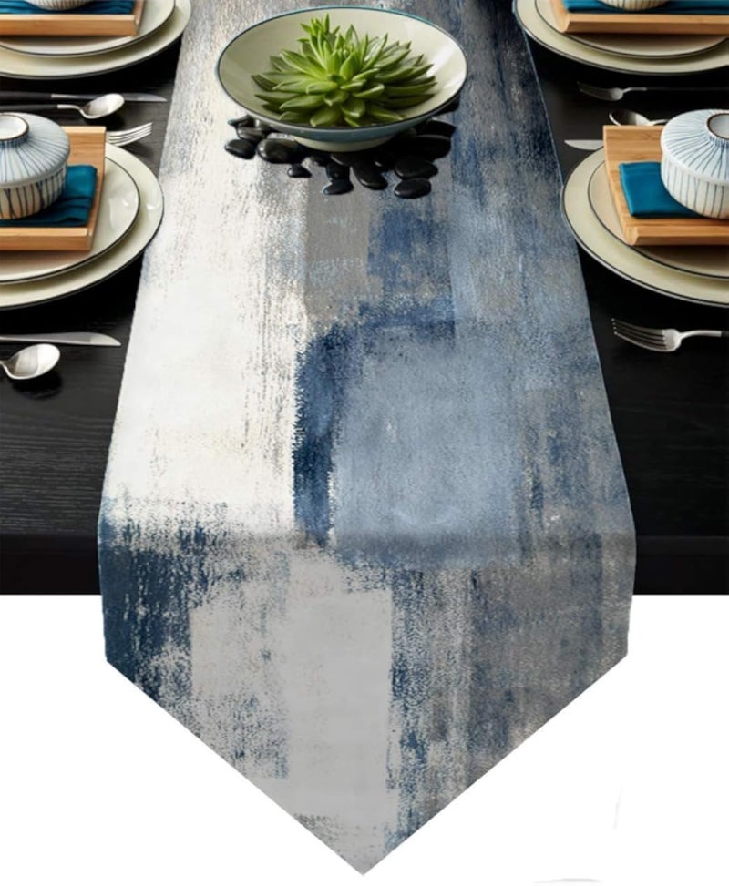 AILUER Blue and Grey Table Runner,Blue Abstract Modern Art Burlap Table Runners for Table Dresser Runner Farmhouse Style for Dinner Party Holidays Home Decoration (Blue and Grey, 13"x 71")