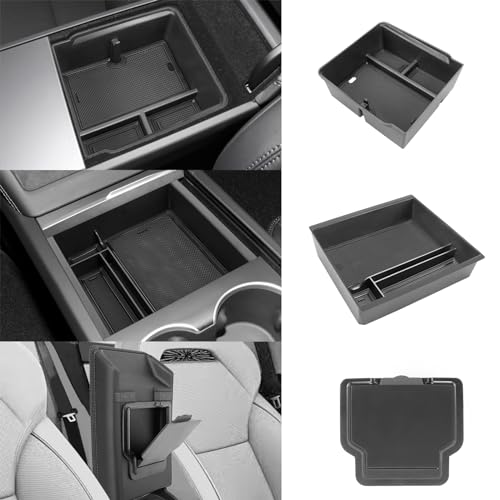 Neepiar Center Console Organizer Compatible with 2024 Tesla Model 3 Highland Armrest Storage Box and Front Hidden Cubby Drawer Tray Interior Accessories (3PCS Center Console Tray) - Image 1
