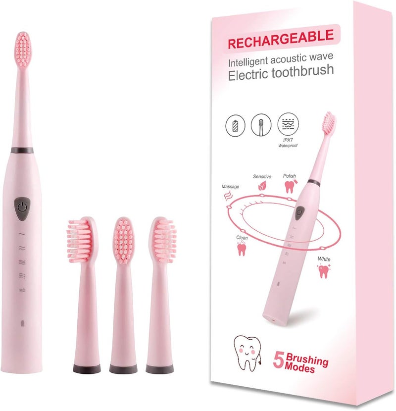 FEMBW Rechargeable Electric Sonic Toothbrush for Adults Teens with 5 Modes 2 Mins Timer and 4 Duponts Toothbrush Heads 4 Hours Charge Last 30 Days - Image 1