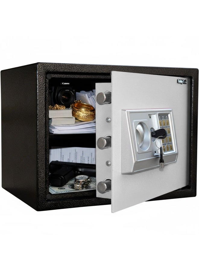 Safety Tech Digital Home Safe - Equipped with a Digital Lock System + Security Lock with 2 Emergency Keys. Size: 38 x 30 x 30 cm. Suitable for storing cash, important papers, and jewelry. Gray - Image 1