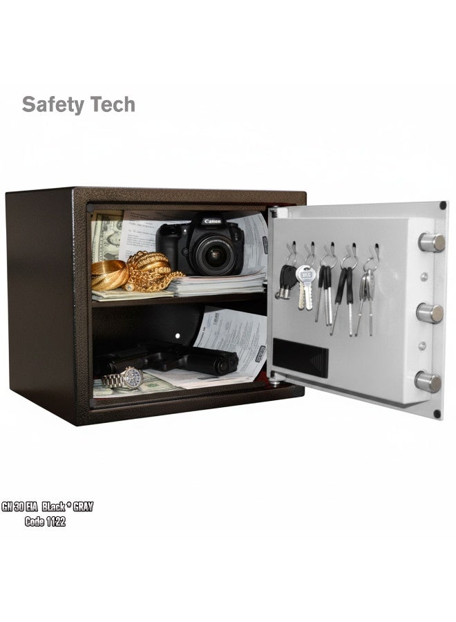 Safety Tech Digital Home Safe - Equipped with a Digital Lock System + Security Lock with 2 Emergency Keys. Size: 38 x 30 x 30 cm. Suitable for storing cash, important papers, and jewelry. Gray - Image 2