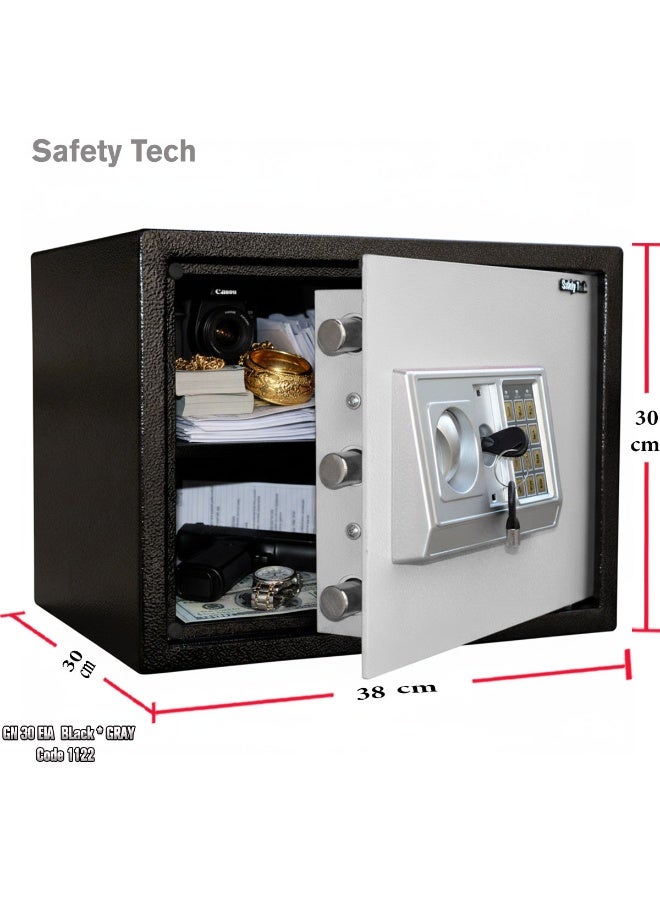 Safety Tech Digital Home Safe - Equipped with a Digital Lock System + Security Lock with 2 Emergency Keys. Size: 38 x 30 x 30 cm. Suitable for storing cash, important papers, and jewelry. Gray - Image 5