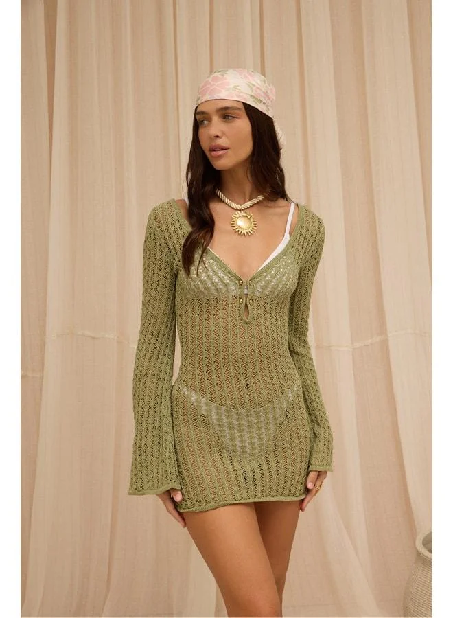 Bohemai Taufi Metal Accessory Detail Çağla Mini Knit Dress