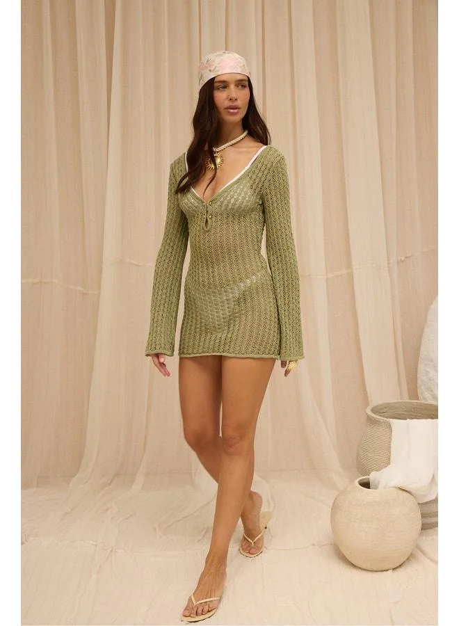 Bohemai Taufi Metal Accessory Detail Çağla Mini Knit Dress