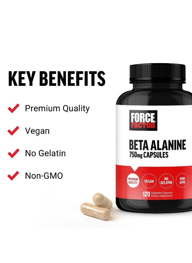 Force Factor Force Factor, Beta Alanine, 750 mg, 120 Vegetable Capsules  - Image 3