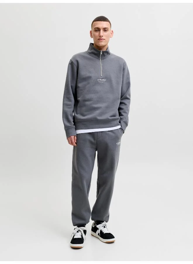 JACK & JONES Solid Zip Regular Fit Sweatshirt