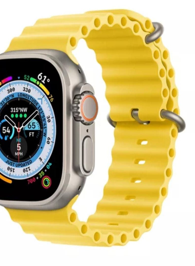 سوار مطاطي الشكل الجديد لساعة ابل لون أصفر مقاس 45mm - Image 1