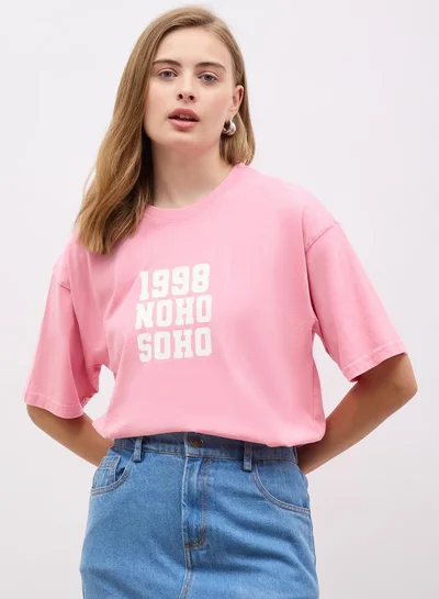 Styli Slogan Print Short Sleeve Oversized T-Shirt