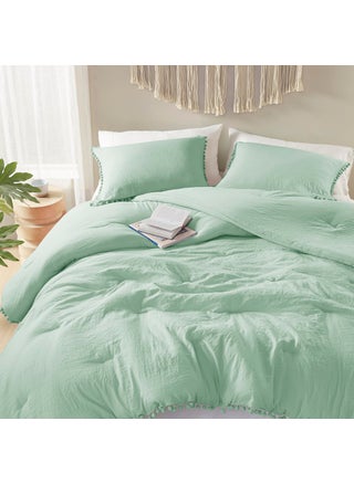 Codi Sage Green Boho King Bedding Set  Aesthetic Luxurious Pom Fringe Design Comforter  Cute Soft Washed Microfiber Bed Sets  Lightweight Chic 3pcs 1 Comforter & 2 Pillowcases (104x90 Inches) - pzsku/ZDEFFF29E7F99335E3E92Z/45/1749651275/0152a87c-117b-45e6-90cb-94c6bd6d12b5
