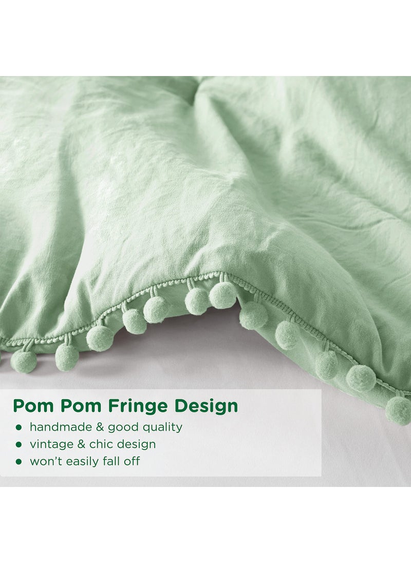 CODi Codi Sage Green Boho King Bedding Set  Aesthetic Luxurious Pom Fringe Design Comforter  Cute Soft Washed Microfiber Bed Sets  Lightweight Chic 3pcs 1 Comforter & 2 Pillowcases (104x90 Inches)  - Image 4