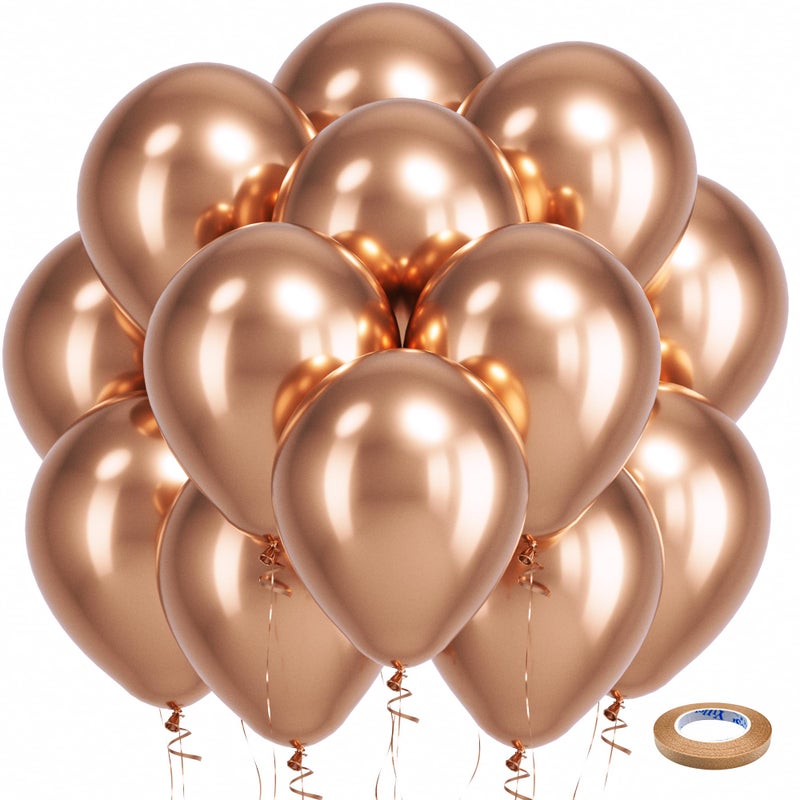 Bezente Rose Gold Metallic Chrome Balloons 100 Pack 12 inch Rose Gold Latex Round Helium Balloons for Wedding Anniversary Bridal Shower Birthday Party Decorations - Image 3