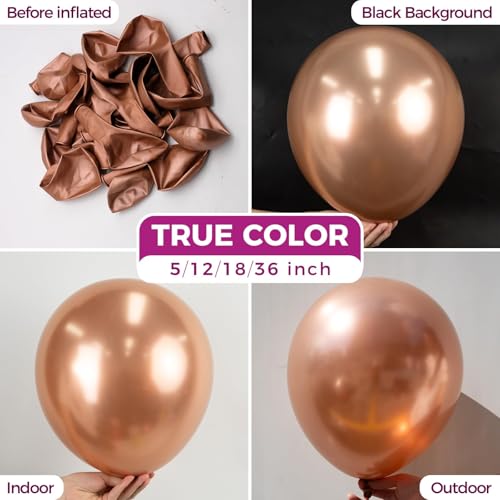 Bezente Rose Gold Metallic Chrome Balloons 100 Pack 12 inch Rose Gold Latex Round Helium Balloons for Wedding Anniversary Bridal Shower Birthday Party Decorations - Image 5