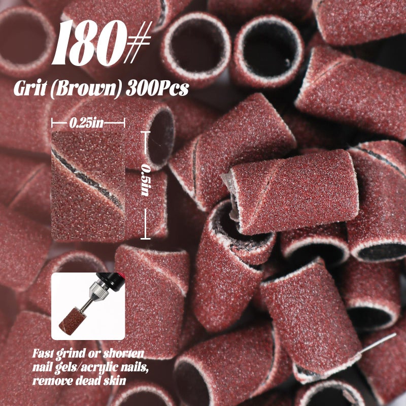 InnoLife - 300pcs Grit 180# Nail File Sanding Bands Replacement for 3/32" Shank Size Nail Drill Bits Fit - Image 2