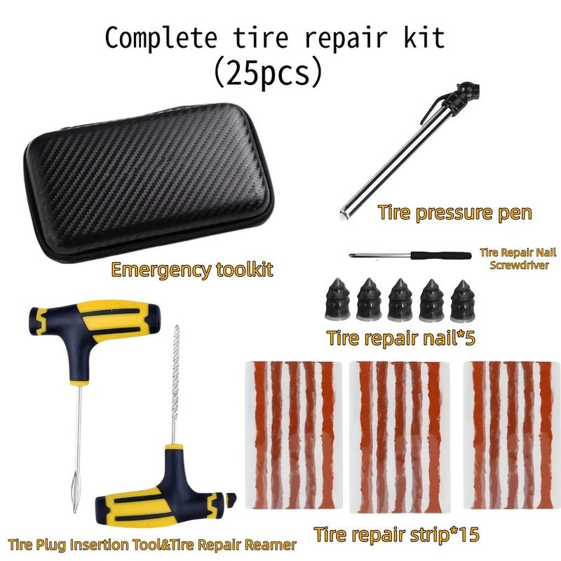Universal Emergency Tire Repair Kit Upgraded Reinforced Version Complete Car Motorcycle Maintenance Set With Pressure Pen Repair Strips Nails Screwdriver And Tools 365Pcs Gifts - Image 3