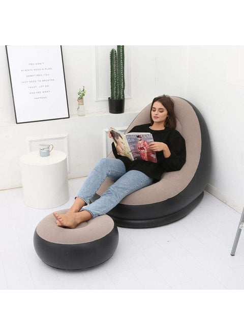 Foscadit Inflatable Ultra Lounge Chair Blow Up Chaise Lounge with Ottoman Air Lazy Sofa Set Indoor Outdoor Portable BlowUp Seat for Lounge or Living Room with Manual air Pump