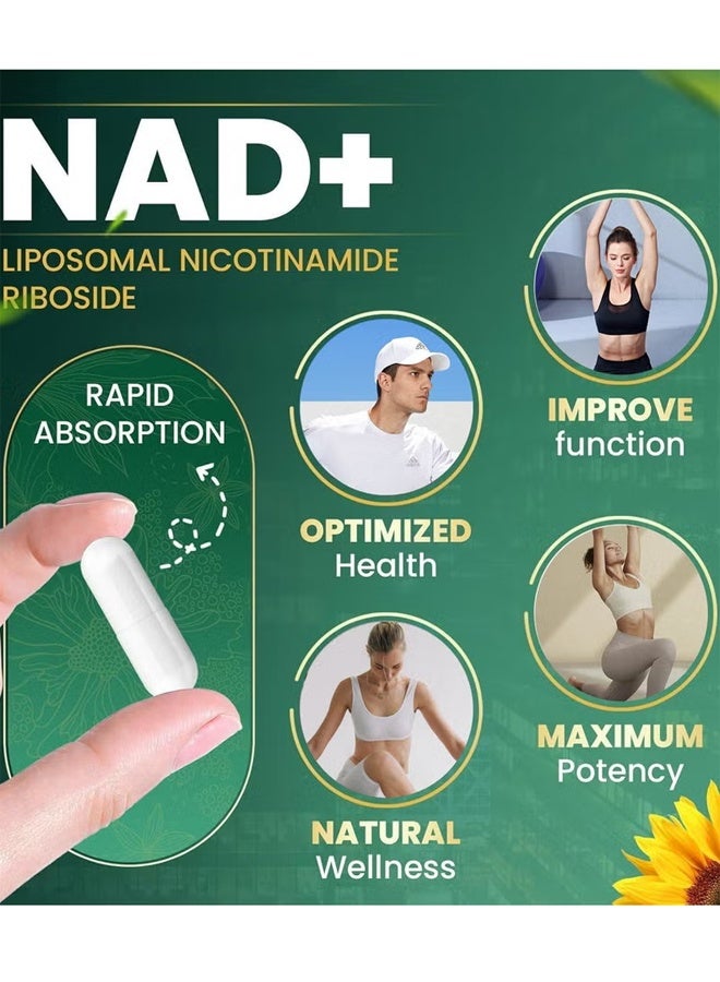 NAD High Purity NAD+ Supplement with Nicotinamide Riboside & Resveratrol for Energy, Vitality, Anti-Aging, Focus & DNA Repair – 80 Vegan Capsules with Liposomal Delivery for Maximum Absorption - Image 2