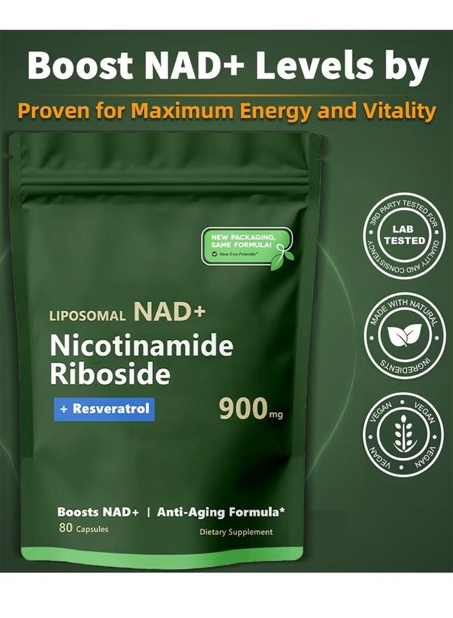 NAD High Purity NAD+ Supplement with Nicotinamide Riboside & Resveratrol for Energy, Vitality, Anti-Aging, Focus & DNA Repair – 80 Vegan Capsules with Liposomal Delivery for Maximum Absorption - Image 4