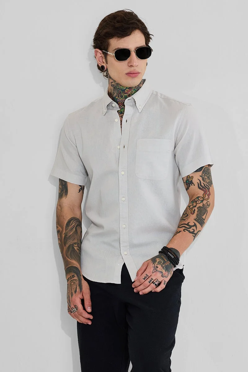 سنيتش قميص بقصة ضيقة من مزيج الكتان باللون الرمادي الفاتح