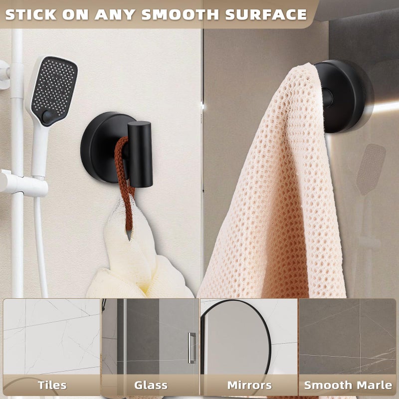 Fenas Suction Cup Hooks for Shower - Bathroom Reusable Hooks for Towels, Robes & Loofah - No-Drill Mounting on Kitchen,Walls,Metal,Glass,Mirrors,Tile & Smooth Non-Porous Surfaces (2, Matte Black) - Image 3