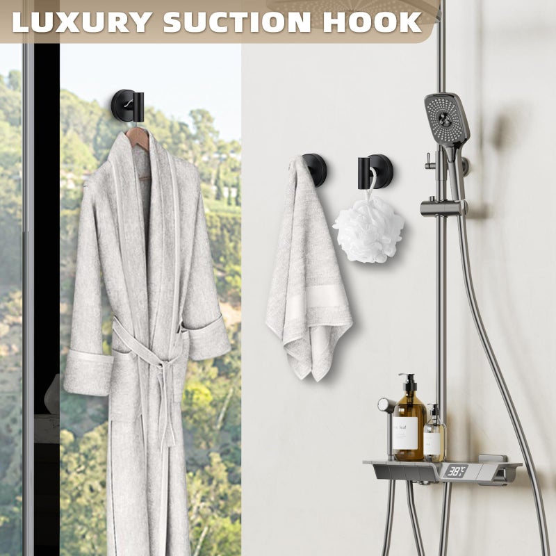 Fenas Suction Cup Hooks for Shower - Bathroom Reusable Hooks for Towels, Robes & Loofah - No-Drill Mounting on Kitchen,Walls,Metal,Glass,Mirrors,Tile & Smooth Non-Porous Surfaces (2, Matte Black) - Image 5