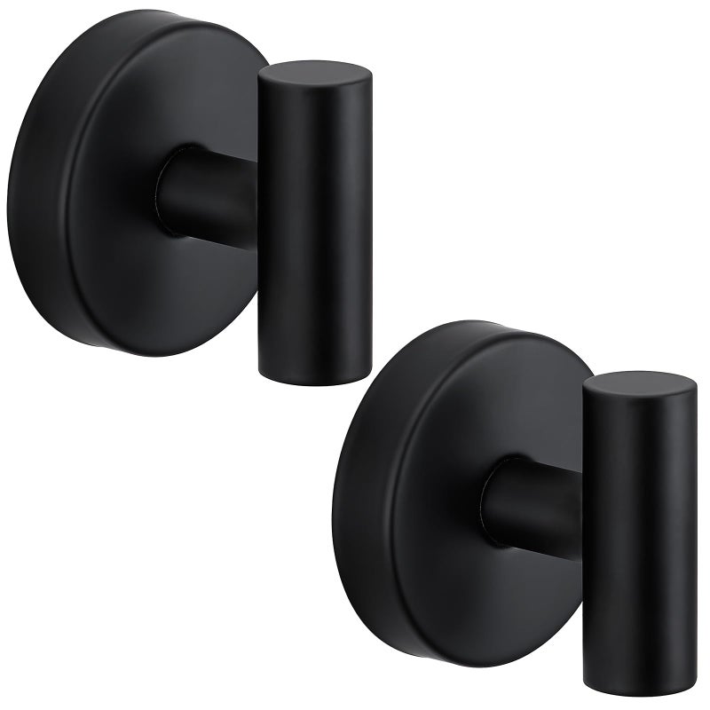 Fenas Suction Cup Hooks for Shower - Bathroom Reusable Hooks for Towels, Robes & Loofah - No-Drill Mounting on Kitchen,Walls,Metal,Glass,Mirrors,Tile & Smooth Non-Porous Surfaces (2, Matte Black) - Image 1