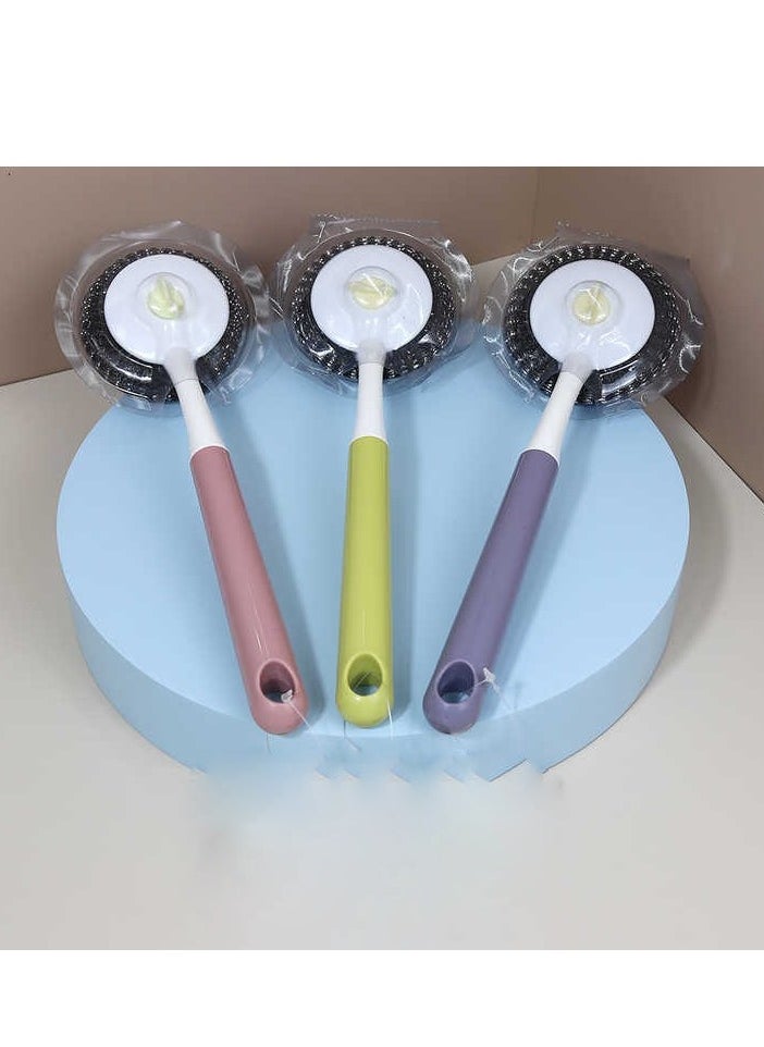 Home Care Stainless wire tableware cleaning brush long handle pot kitchen cleaning brush Assorted Color  - Image 1