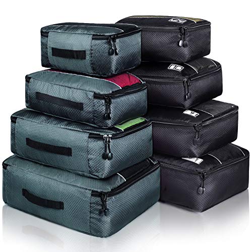 Idesort 8 Set Packing Cubes, Travel Luggage Bags Organizers Mixed Color Set (Black Grey) - Image 1