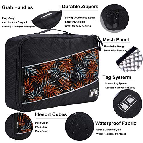 Idesort 8 Set Packing Cubes, Travel Luggage Bags Organizers Mixed Color Set (Black Grey) - Image 3