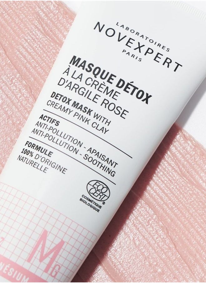 Novexpert Detox Mask With Creamy Pink Clay - Cleanses Facial Pores From Impurities And Excess Oil - Skin Feels Fresh And Oxygenated Instantly - Hypoallergenic - Vegan - All Skin Types - 2.53 Oz  - Image 1