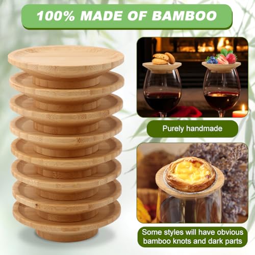 Ranjaner 8 Pcs 3.66" Wine Glass Charcuterie Topper, Round Bamboo Mini Charcuterie Boards, Wine Glass Covers Dual Use Cups Topper Appetizer Plates for Family Gatherings, Restaurants - Image 3