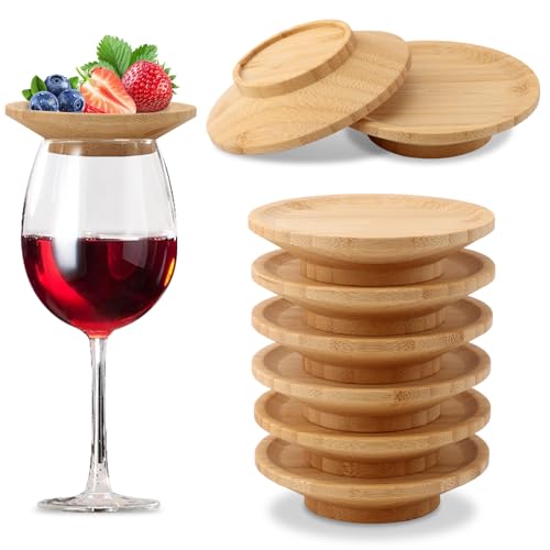 Ranjaner 8 Pcs 3.66" Wine Glass Charcuterie Topper, Round Bamboo Mini Charcuterie Boards, Wine Glass Covers Dual Use Cups Topper Appetizer Plates for Family Gatherings, Restaurants - Image 1