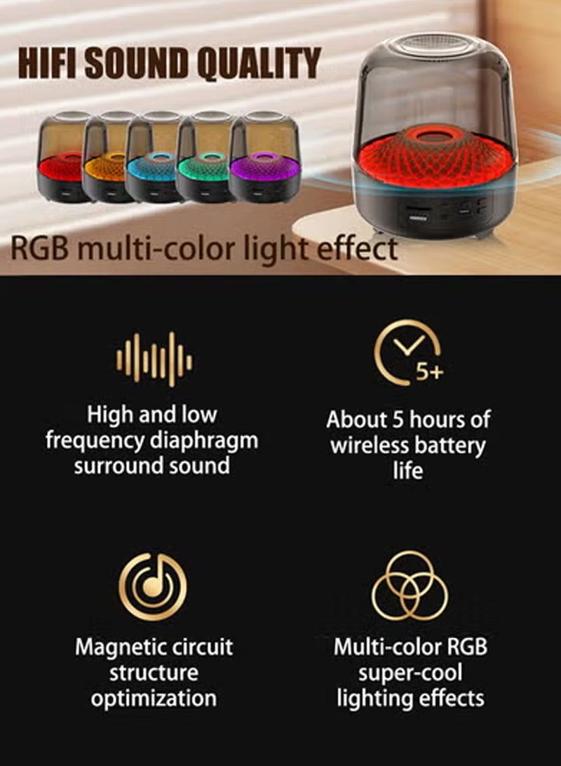 هيروكس مكبر صوت لاسلكي محمول مزود ببطارية ومضخم صوت بلوتوث، إضاءة محيطية RGB، صوت ستيريو 360 درجة، مقاوم للماء IPX5، يدعم بطاقة TF - Image 2