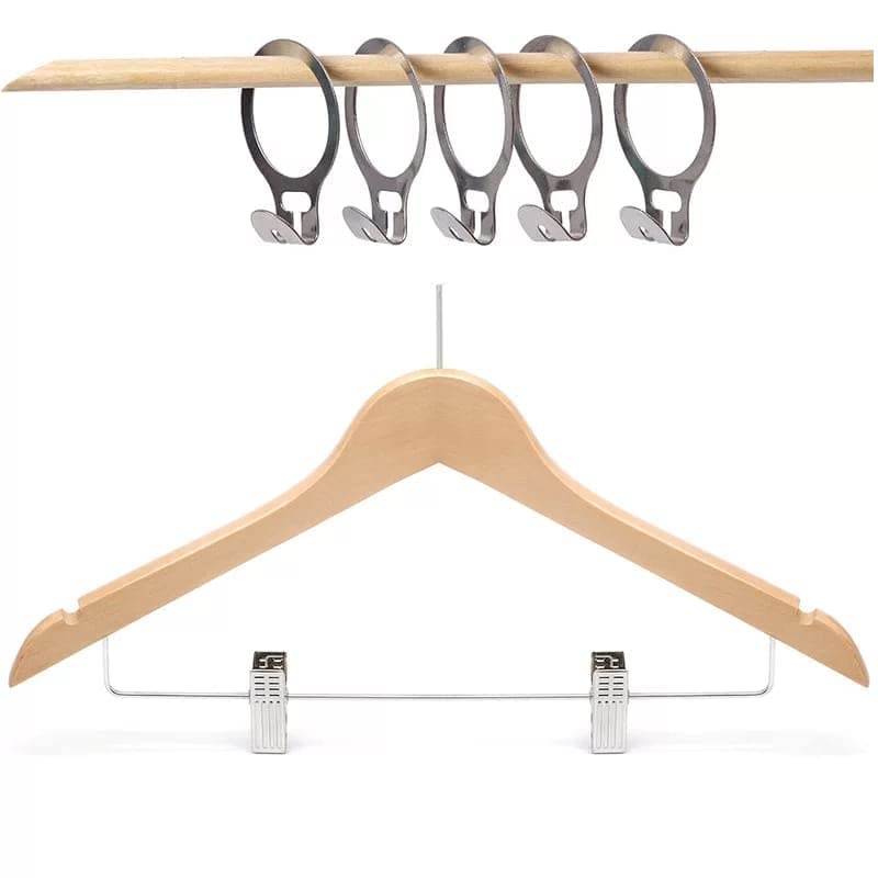 Ganpati Hangers Wooden Hanger with Anti Theft Ring and Pant Clips 20  - Image 1