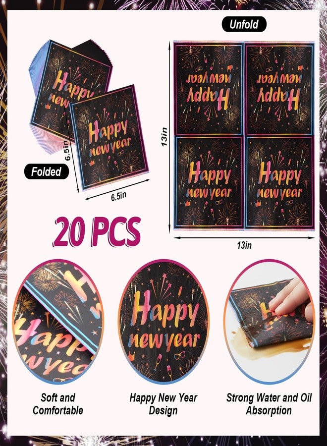 cnomg 101Pcs Happy New Year Plates and Napkins New Years Eve Party Supplies 2026 Disposable Dinnerware Set Colorful Fireworks Party Plates Napkins Cup Straw for New Year Eve Party Decorations Serve 20 - Image 4