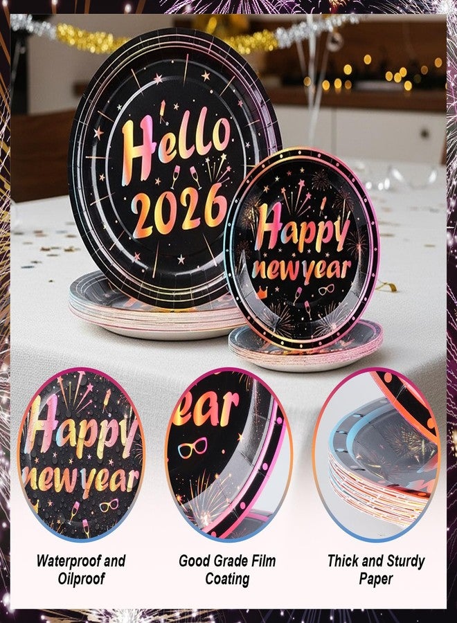 cnomg 101Pcs Happy New Year Plates and Napkins New Years Eve Party Supplies 2026 Disposable Dinnerware Set Colorful Fireworks Party Plates Napkins Cup Straw for New Year Eve Party Decorations Serve 20 - Image 5