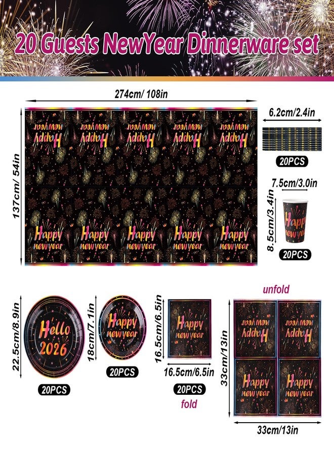 cnomg 101Pcs Happy New Year Plates and Napkins New Years Eve Party Supplies 2026 Disposable Dinnerware Set Colorful Fireworks Party Plates Napkins Cup Straw for New Year Eve Party Decorations Serve 20 - Image 3