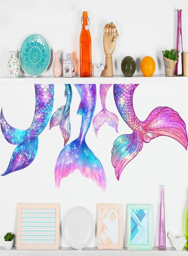 Saomour Creative Colored Mermaid Tail Self-Adhesive Wall Decal Dressing Table Background Wall Stickers Girls' Room Wall Decor Art - Image 1