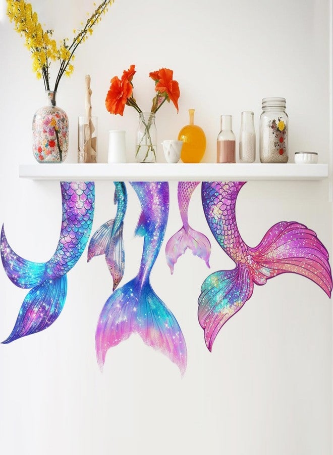 Saomour Creative Colored Mermaid Tail Self-Adhesive Wall Decal Dressing Table Background Wall Stickers Girls' Room Wall Decor Art - Image 3