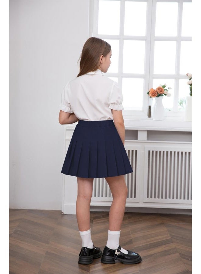 Betusline Girls Skirt Set JK School Uniform 2-Piece Outfit - Short Sleeve Shirt with Bow & Pleated Skirt 6-14 Years, Solid Dark Blue, 13-14 years - Image 5