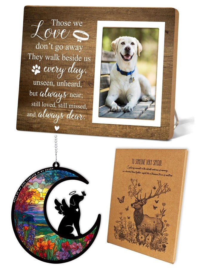 Itsoly Memorial Picture Fram&Dog Memorial Suncatcher Gift Set, Pet Picture Frame, Sympathy Gifts for Loss of Loved Pet, Bereavement Gifts for Loss of Dog, Remembrance Photo Frame or Memorial Gift, Fits 4x6In Photo(GXK01) - Image 1