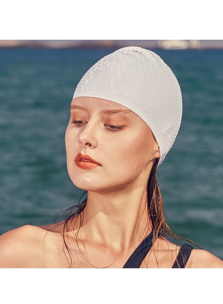 Silicone Swim Cap Non-Slip Large Swimming Caps for Long Hair Unisex Bathing Cap (White) - Image 3